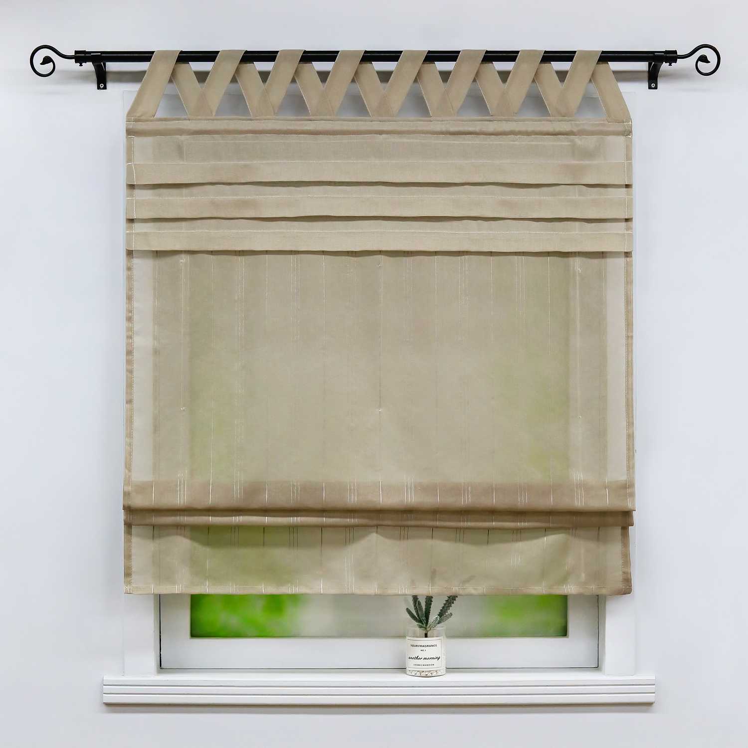 Delien Roman Shade White with V-Shaped Tab Tops Height-Adjustable - Beige, W x H 120 x 140cm