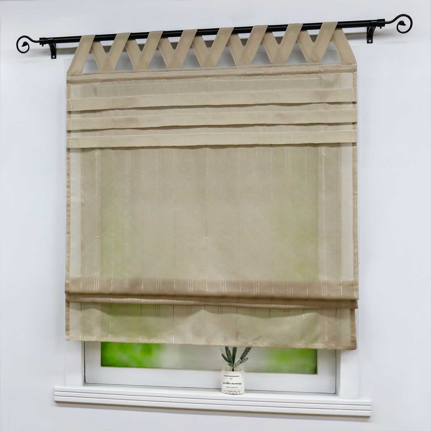 Delien Roman Shade White with V-Shaped Tab Tops Height-Adjustable - Beige, W x H 140 x 140cm