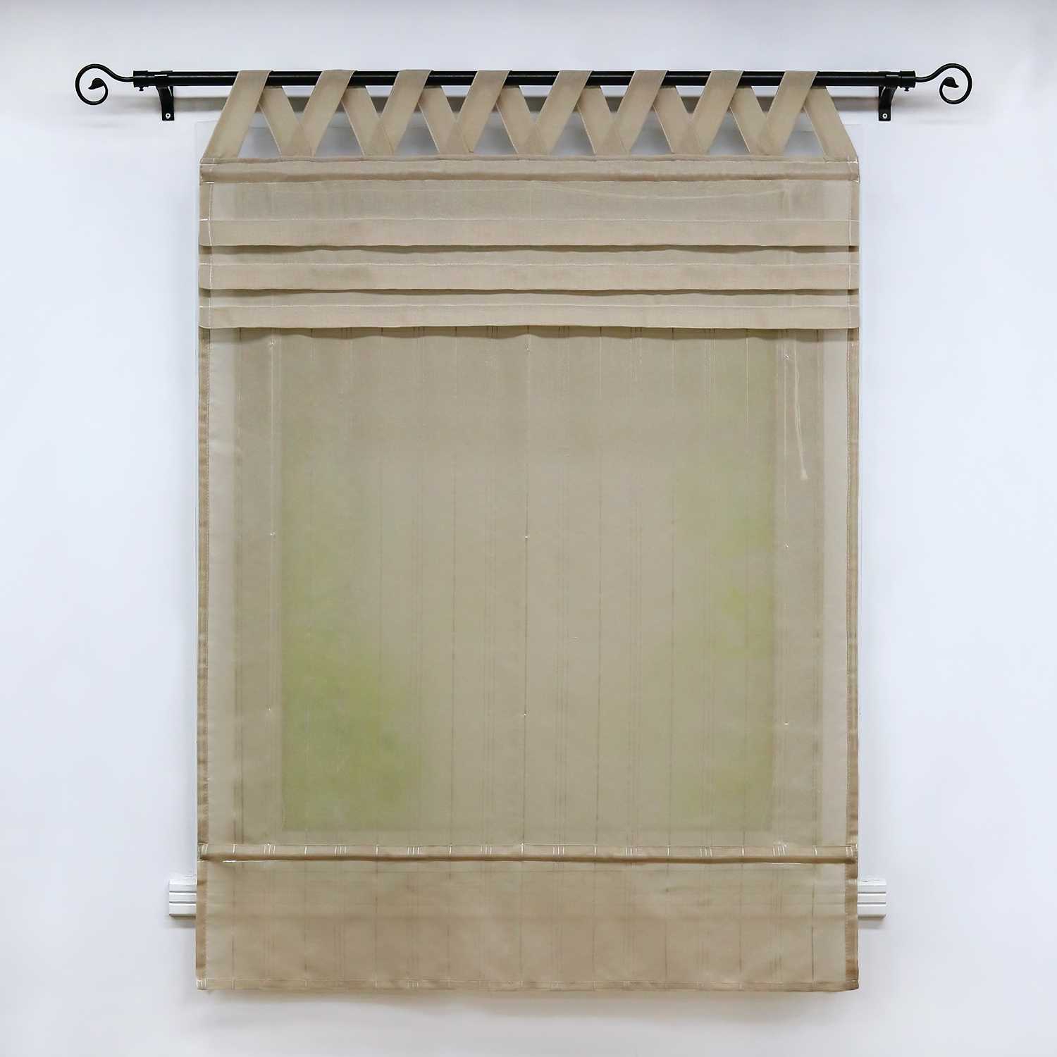 Delien Roman Shade White with V-Shaped Tab Tops Height-Adjustable