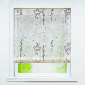 Roman Shade No-Drill Grommet with Hook Hanging with Chinese-Lantern Flower Pattern - Brown, W x H 60 x 140cm