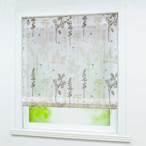 Roman Shade No-Drill Grommet with Hook Hanging with Chinese-Lantern Flower Pattern - Brown, W x H 80 x 140cm