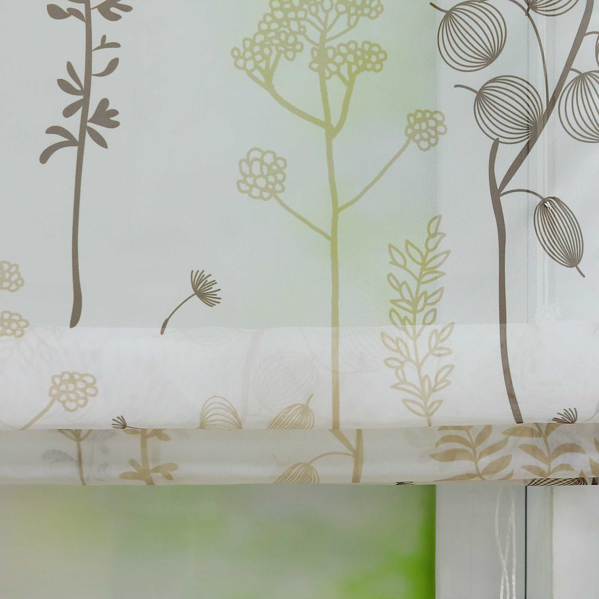 Roman Shade No-Drill Grommet with Hook Hanging with Chinese-Lantern Flower Pattern - Brown, W x H 120 x 140cm