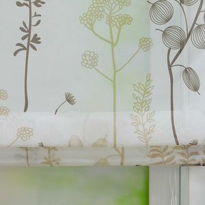 Roman Shade No-Drill Grommet with Hook Hanging with Chinese-Lantern Flower Pattern - Brown, W x H 120 x 140cm