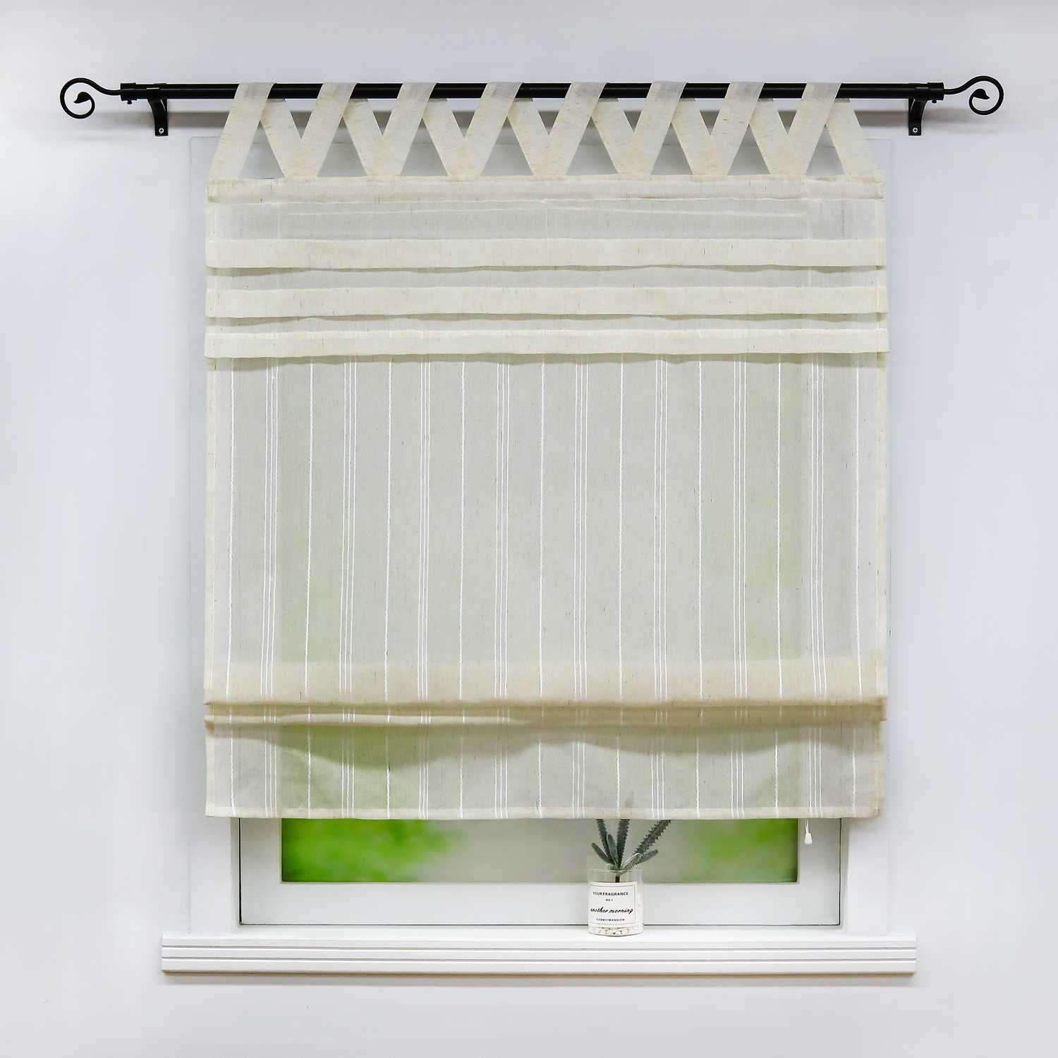 Delien Roman Shade White with V-Shaped Tab Tops Height-Adjustable