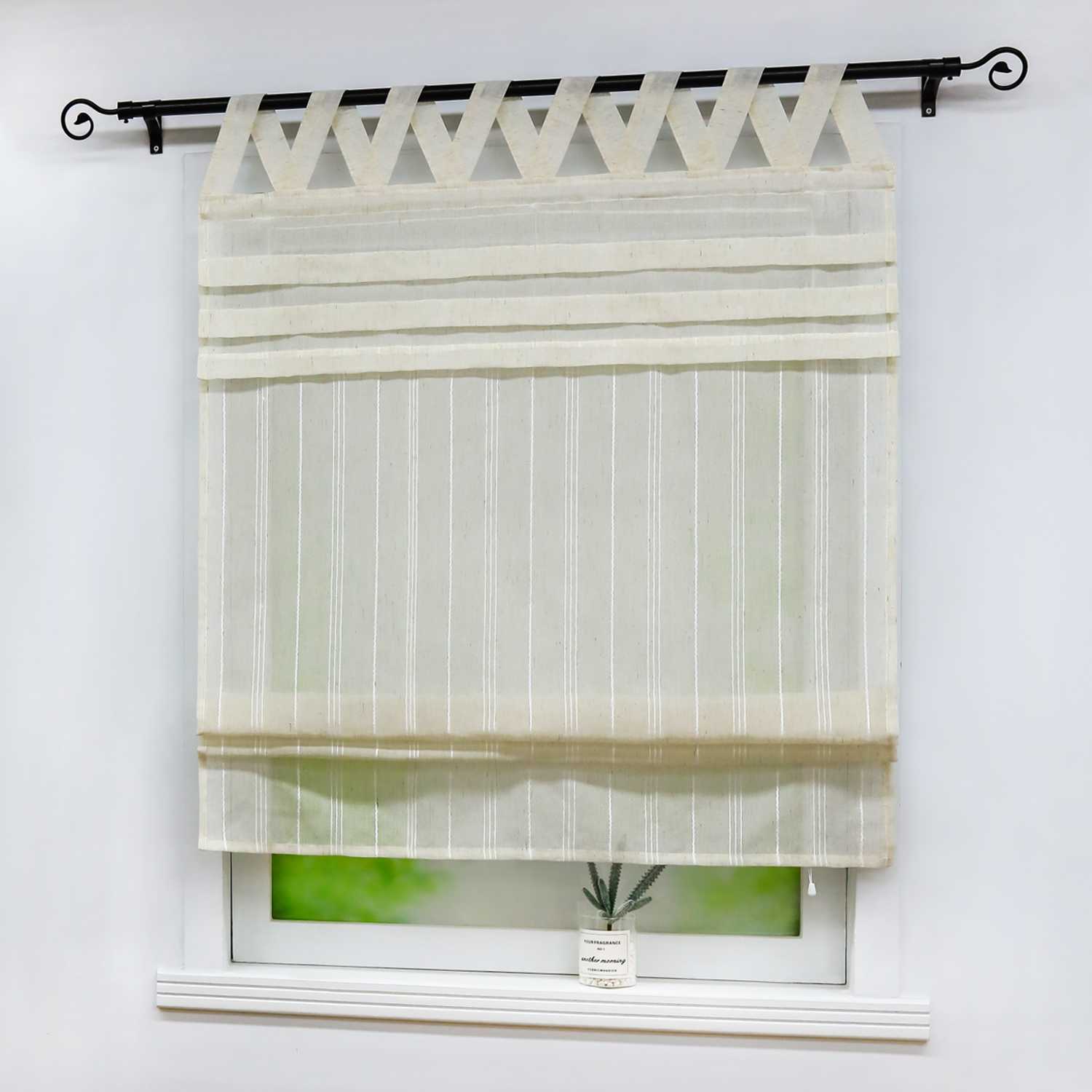 Delien Roman Shade White with V-Shaped Tab Tops Height-Adjustable