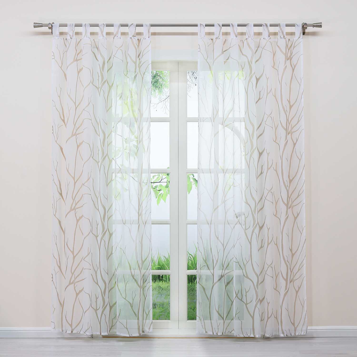 Tab-Top Curtain with Dense Branch Pattern Light-Filtering 1 Piece - Sand, Curtain-Tape Panel