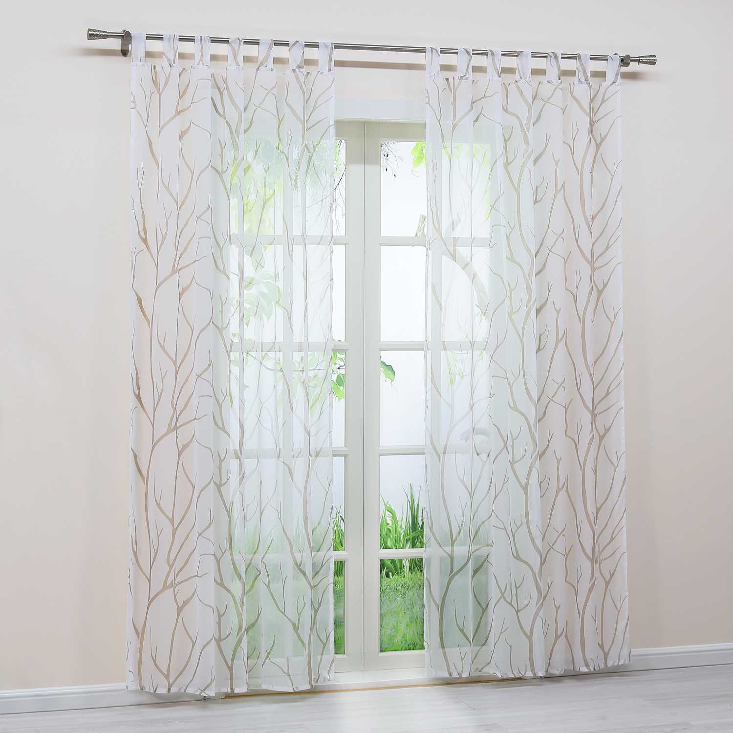Tab-Top Curtain with Dense Branch Pattern Light-Filtering 1 Piece - Sand, Curtain-Tape Panel