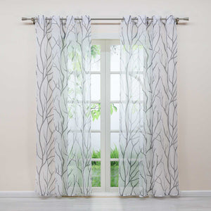 Tab-Top Curtain with Dense Branch Pattern Light-Filtering 1 Piece - Gray, Tab-Top Panel