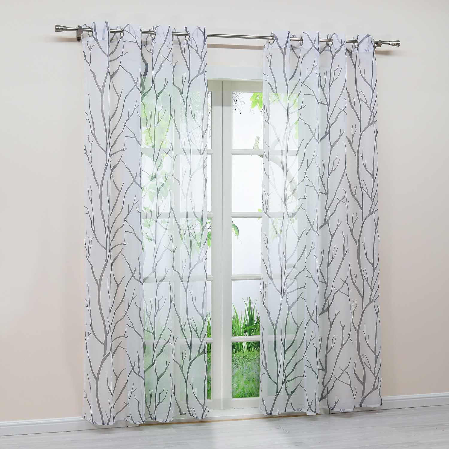Tab-Top Curtain with Dense Branch Pattern Light-Filtering 1 Piece - Sand, Grommet Panel