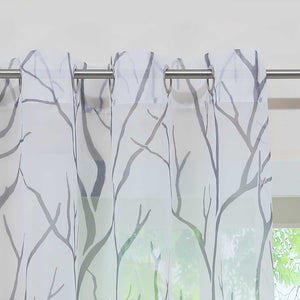 Tab-Top Curtain with Dense Branch Pattern Light-Filtering 1 Piece - Sand, Grommet Panel
