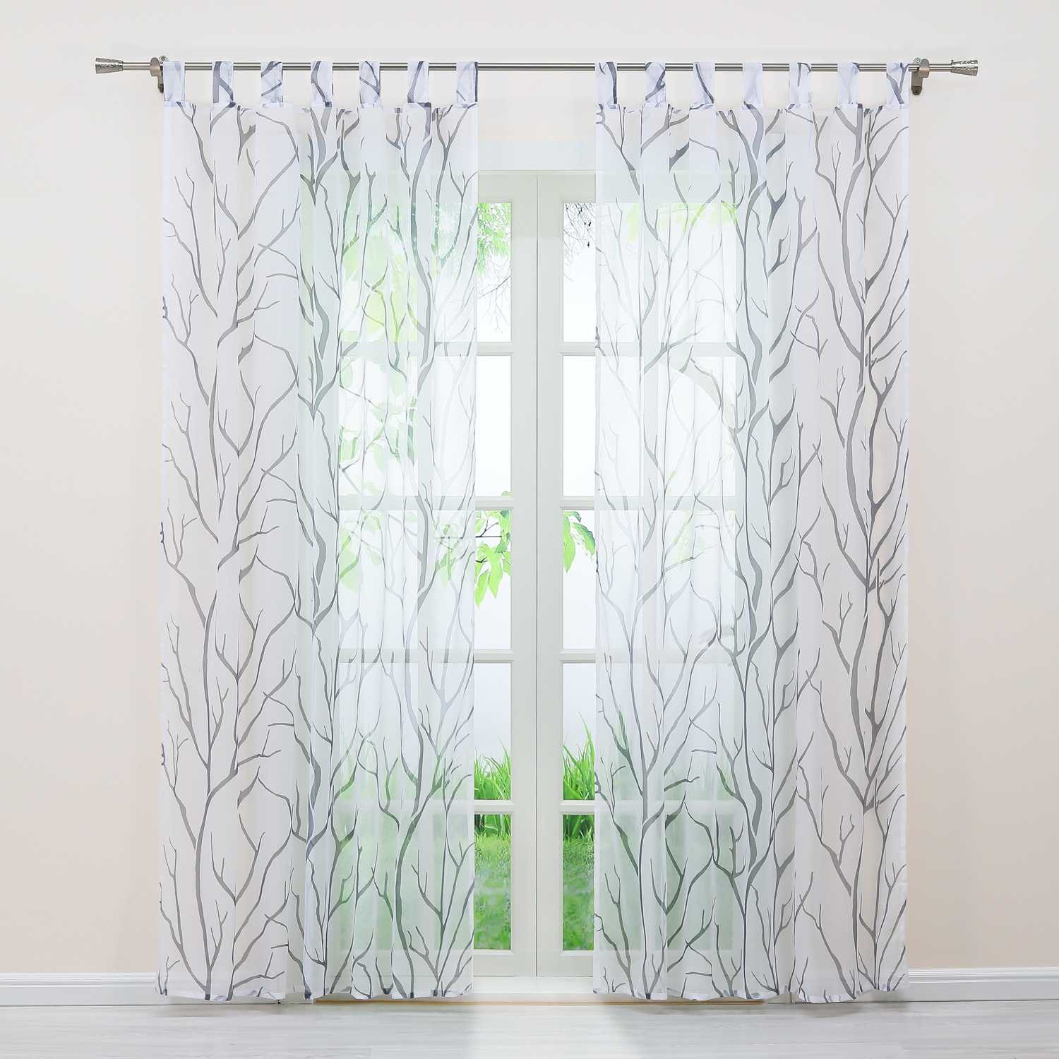 Tab-Top Curtain with Dense Branch Pattern Light-Filtering 1 Piece - Gray, Grommet Panel