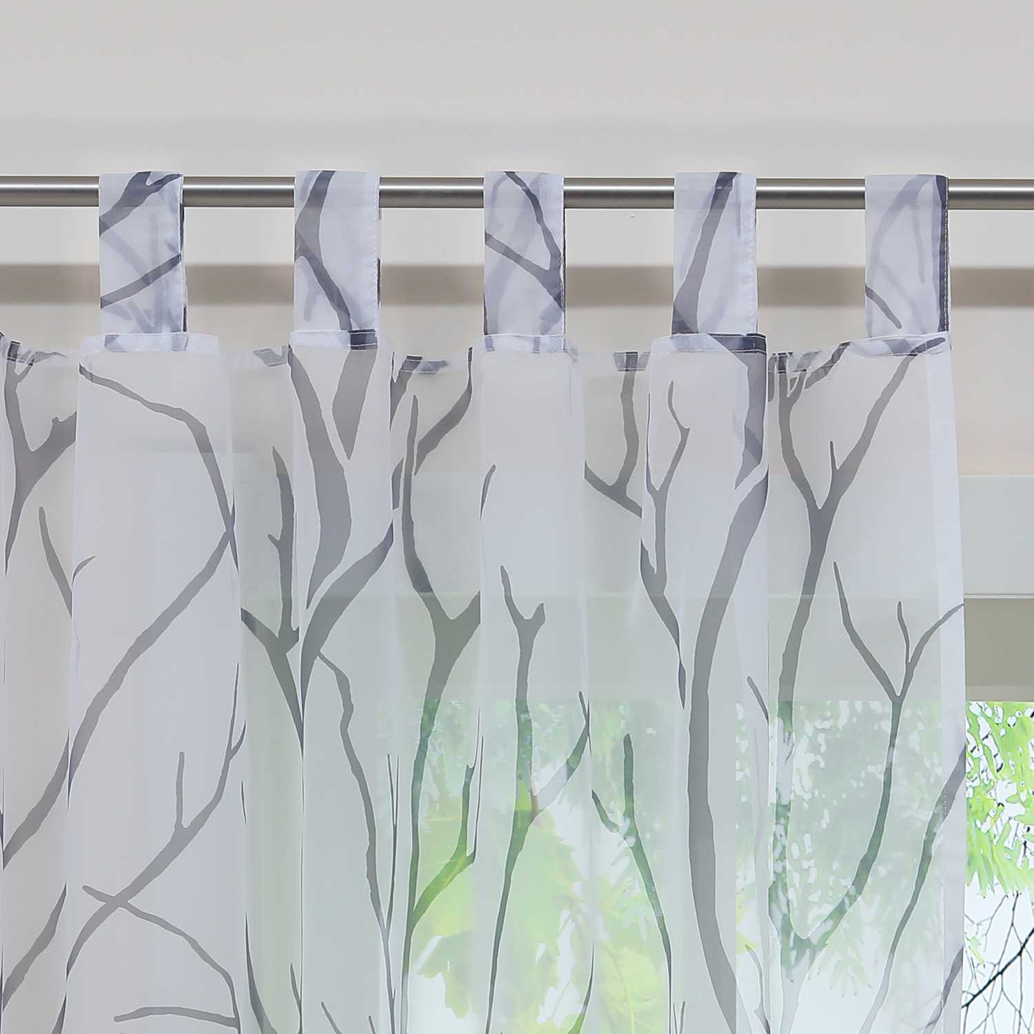 Tab-Top Curtain with Dense Branch Pattern Light-Filtering 1 Piece - Gray, Grommet Panel