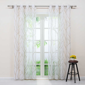 Tab-Top Curtain with Dense Branch Pattern Light-Filtering 1 Piece