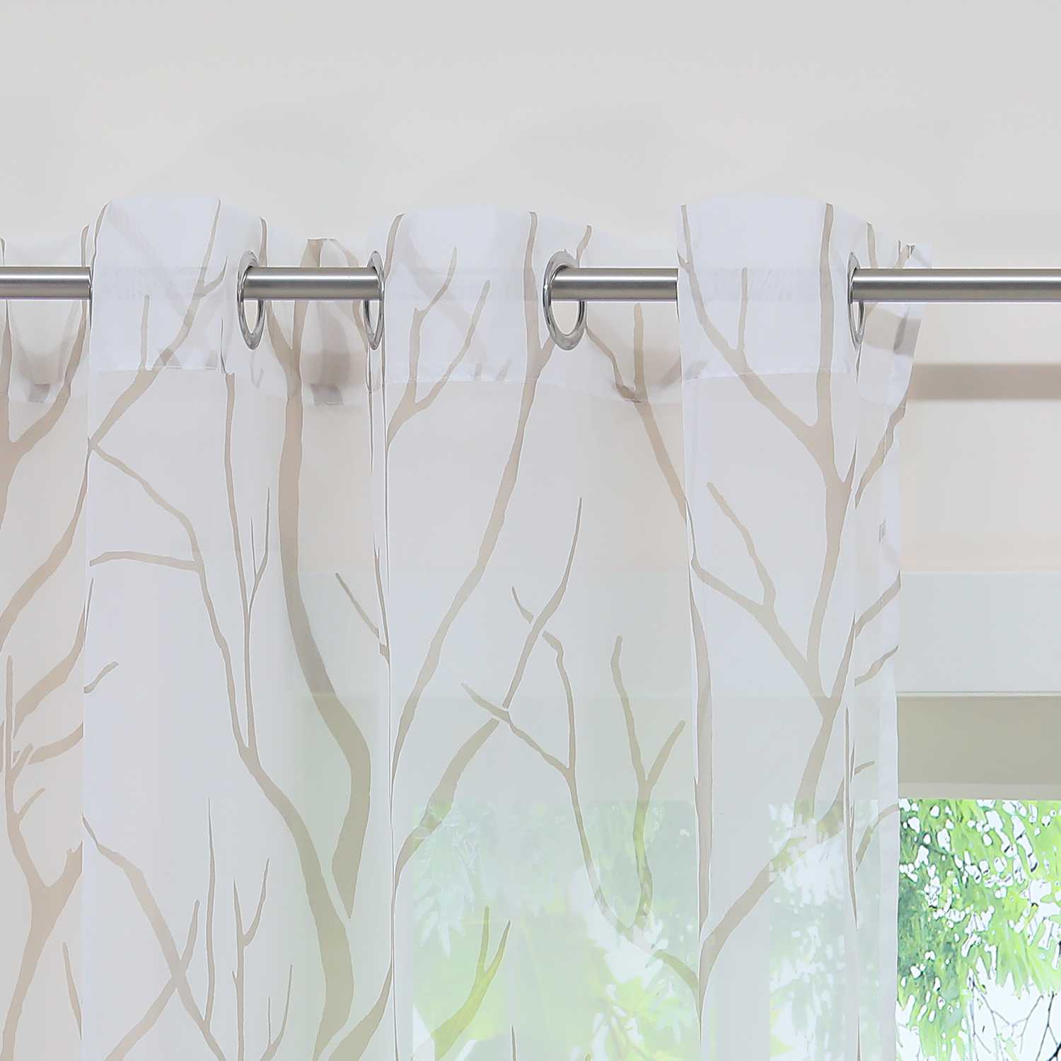 Tab-Top Curtain with Dense Branch Pattern Light-Filtering 1 Piece