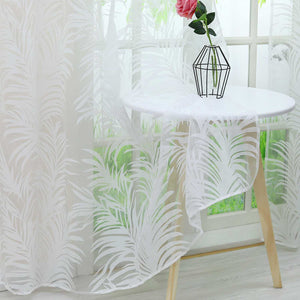 Curtain in Burnout Fabric with Leaves Pattern 1 Piece - Tab-Top Panel, White