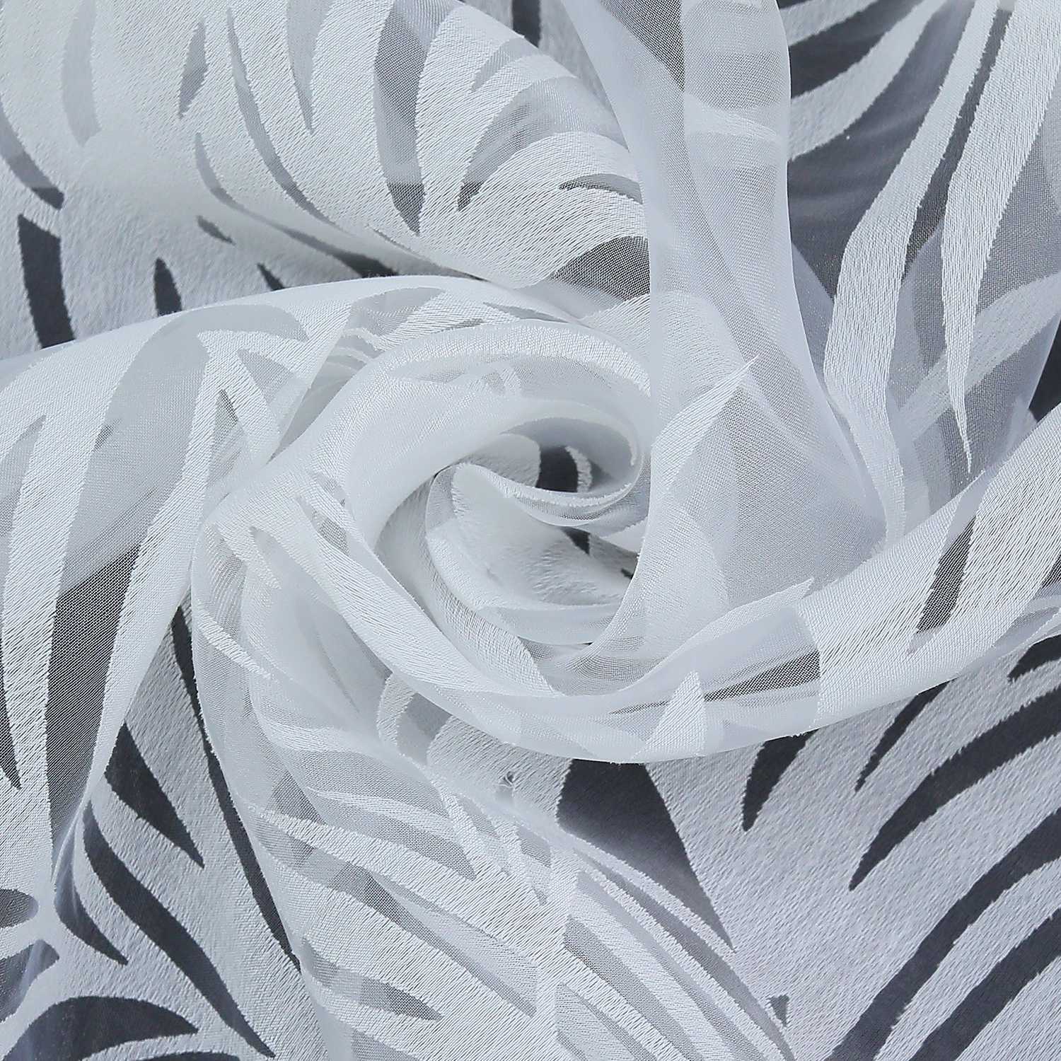 Curtain in Burnout Fabric with Leaves Pattern 1 Piece - Curtain-Tape Panel, White