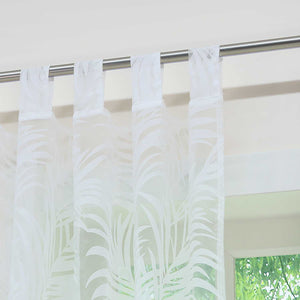 Curtain in Burnout Fabric with Leaves Pattern 1 Piece - Tab-Top Panel, White