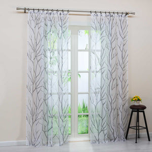 Tab-Top Curtain with Dense Branch Pattern Light-Filtering 1 Piece - Gray, Curtain-Tape Panel