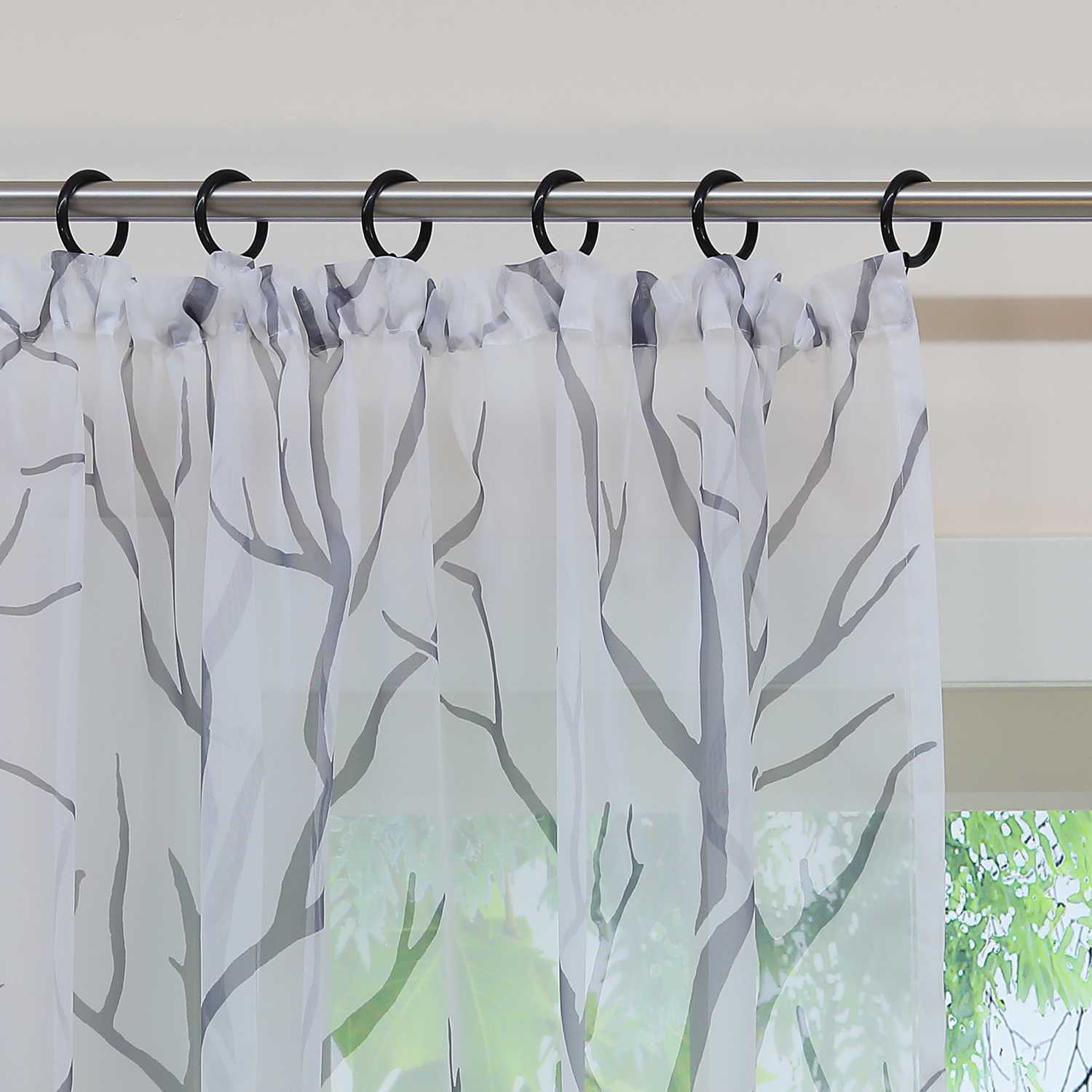 Tab-Top Curtain with Dense Branch Pattern Light-Filtering 1 Piece - Gray, Curtain-Tape Panel