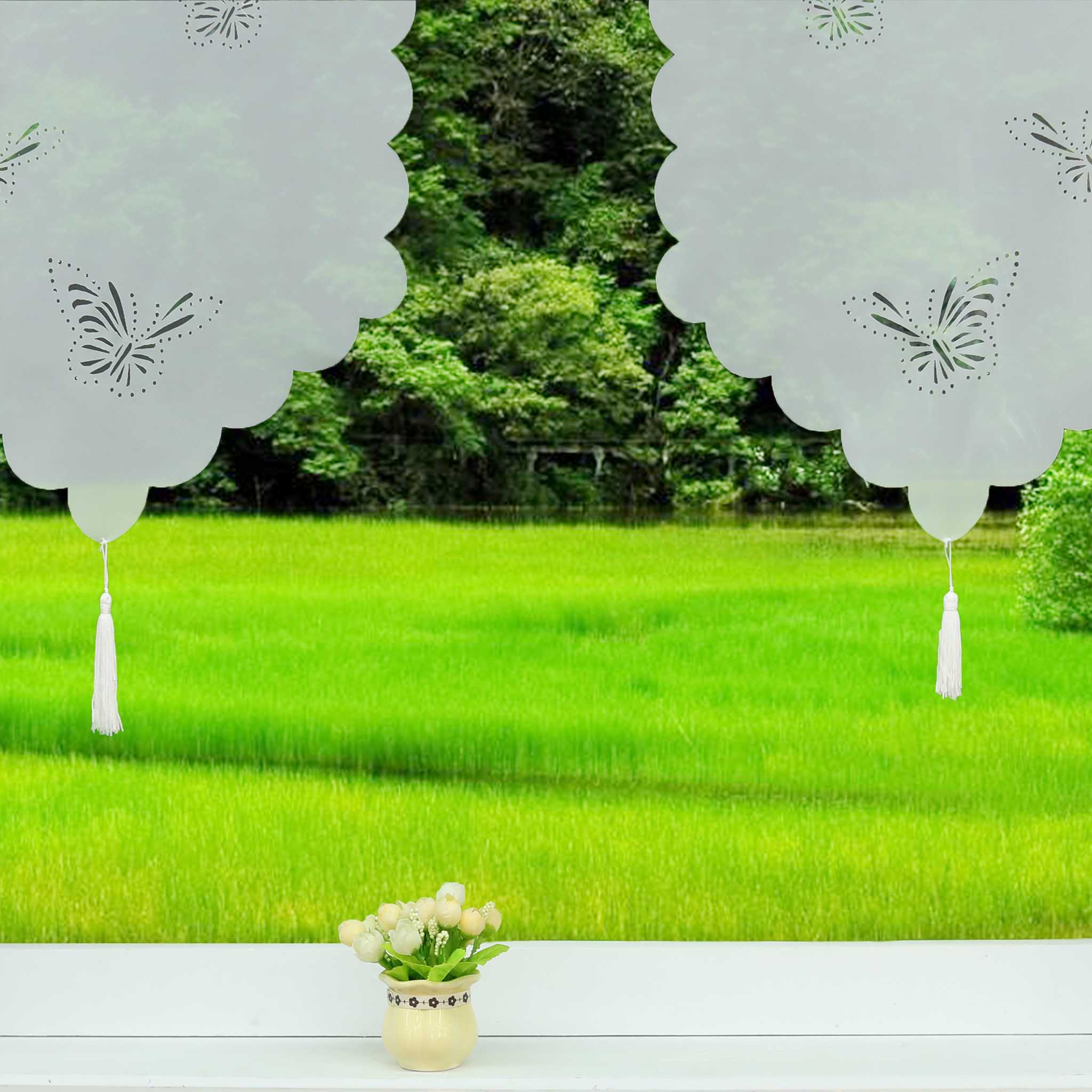 Cafe Curtain with Butterfly Design Triangular Hem 1 Piece - White, W x H 80 x 150cm