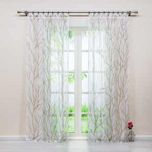 Tab-Top Curtain with Dense Branch Pattern Light-Filtering 1 Piece - Sand, Tab-Top Panel