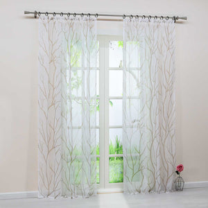 Tab-Top Curtain with Dense Branch Pattern Light-Filtering 1 Piece - Sand, Tab-Top Panel