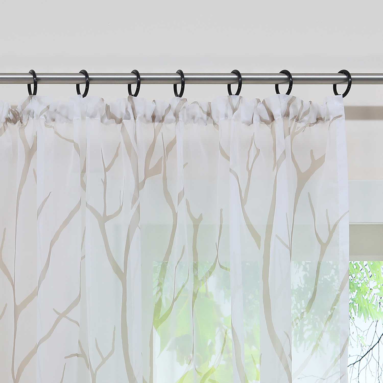 Tab-Top Curtain with Dense Branch Pattern Light-Filtering 1 Piece