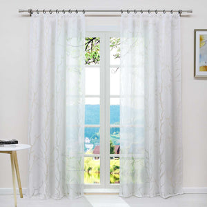 Curtain with Branch Pattern Light-Filtering Garden Style 1 Piece - White, Grommet Panel