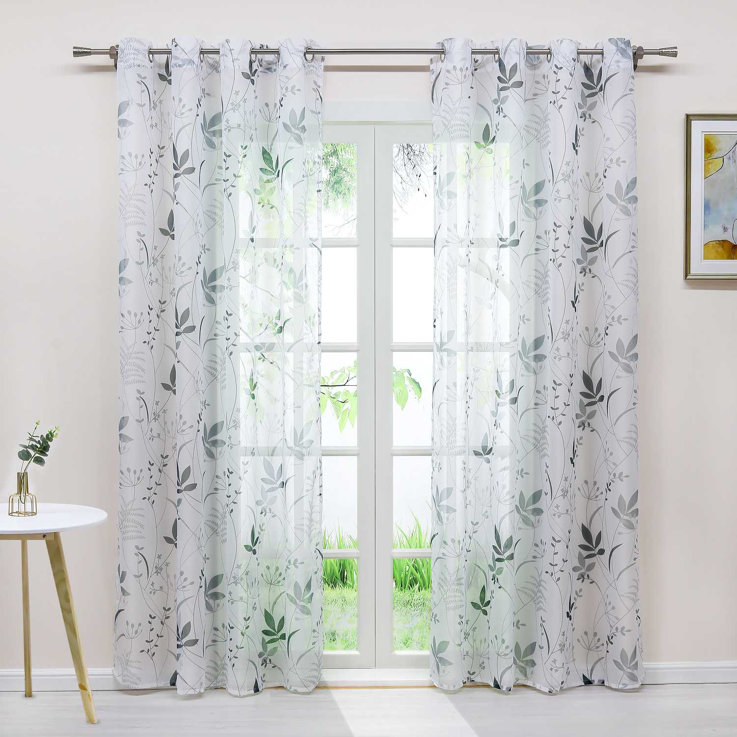 Curtain with Leaf Pattern Light Privacy Garden Style 1 Piece