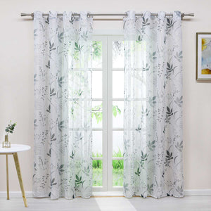 Curtain with Leaf Pattern Light Privacy Garden Style 1 Piece
