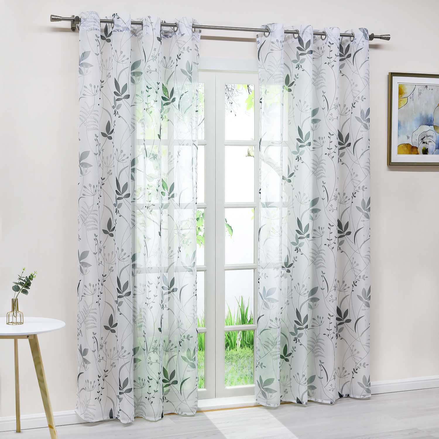 Curtain with Leaf Pattern Light Privacy Garden Style 1 Piece