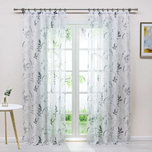 Curtain with Leaf Pattern Light Privacy Garden Style 1 Piece - White, Grommet Panel