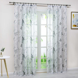 Curtain with Leaf Pattern Light Privacy Garden Style 1 Piece - White, Grommet Panel