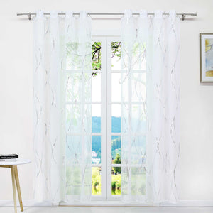 Grommet Curtain with Wave Pattern Light-Filtering - Brown, W x H 140 x 145cm