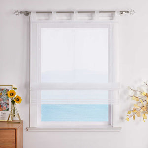 Roman Shade Tab-Top Curtain Solid Color Sheer Voile with Decorative Folds 1 Piece - Sand, H x W 155 x 80cm