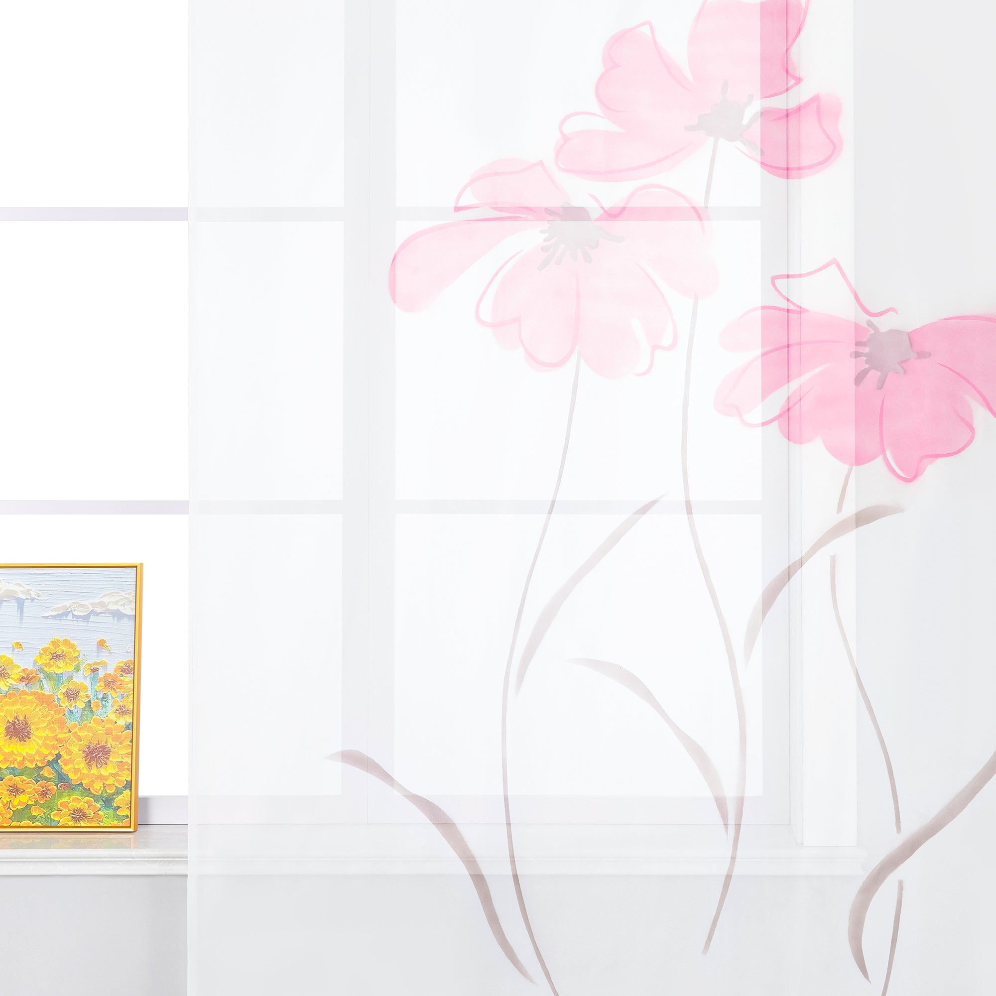 Curtain with Floral Pattern with Tab-Top Hanging 1 Piece - Blue, W x H 150 x 145cm