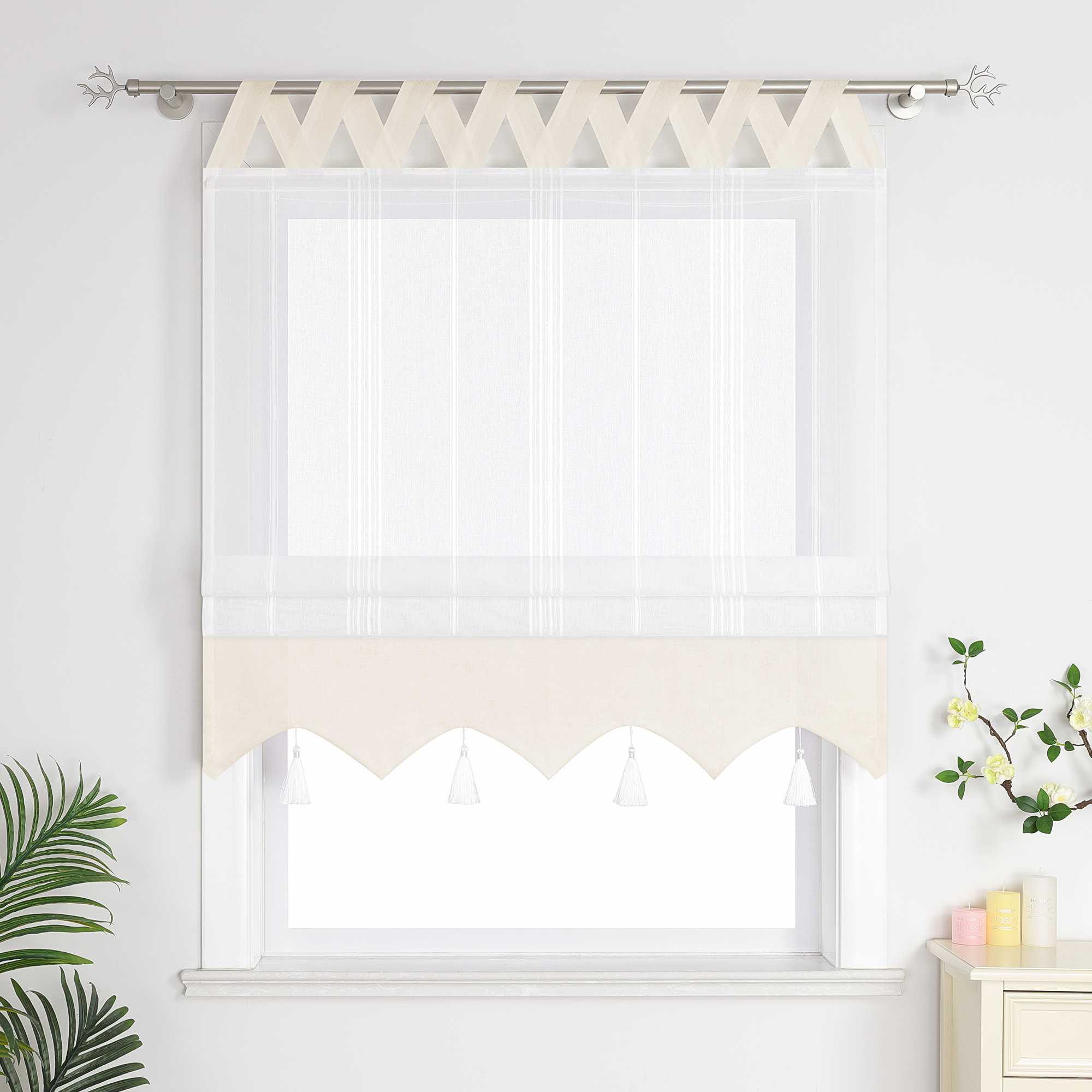 Delien Roman Shade with Tab-Top Hanging and Tassels