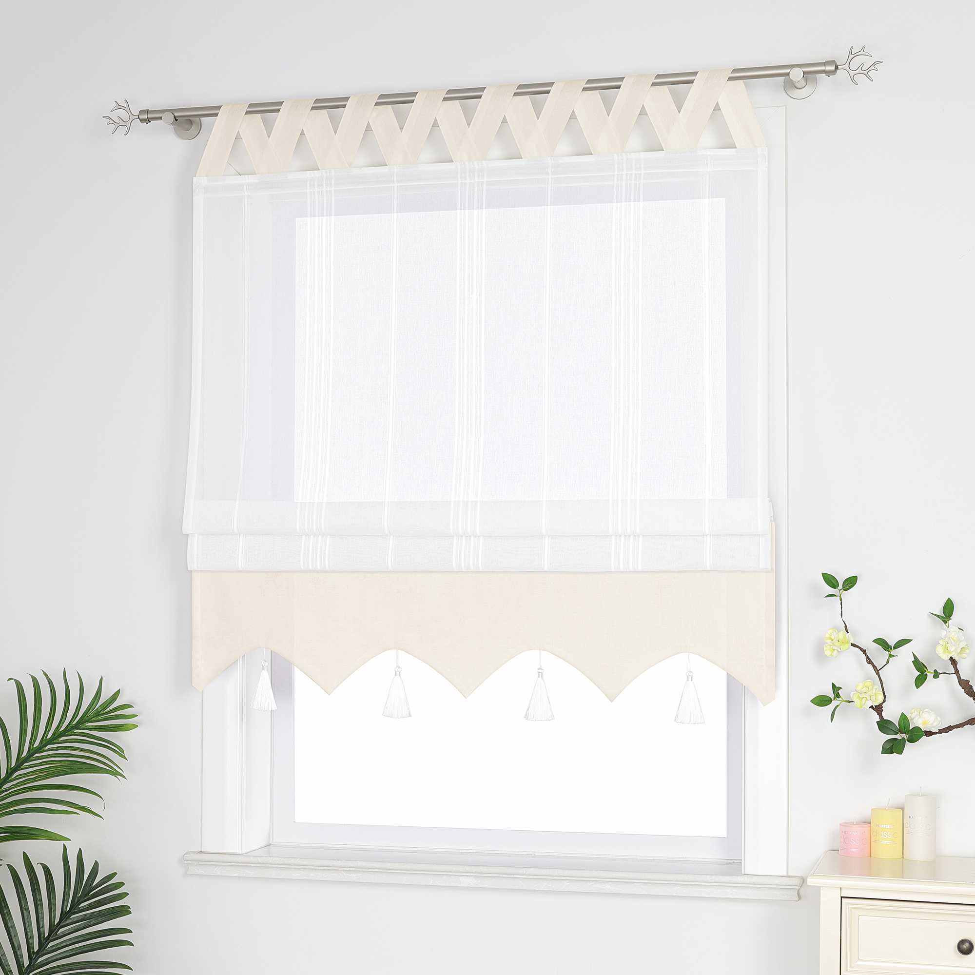 Delien Roman Shade with Tab-Top Hanging and Tassels