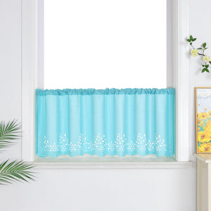 Short Voile Cafe Curtain with Openwork Pattern - Blue, H x W 60 x 120cm