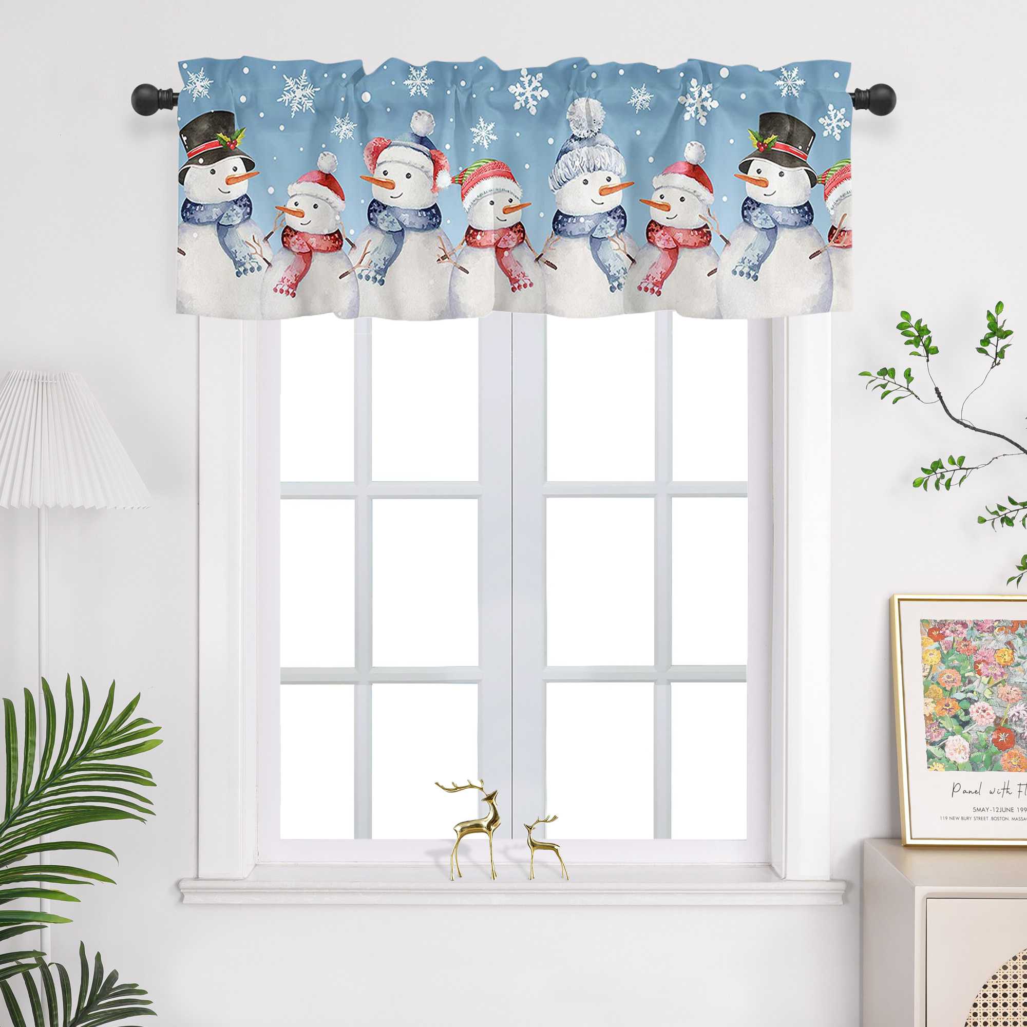 Cafe Curtain Christmas - Festive Valance - Blue, H x W 45 x 145cm