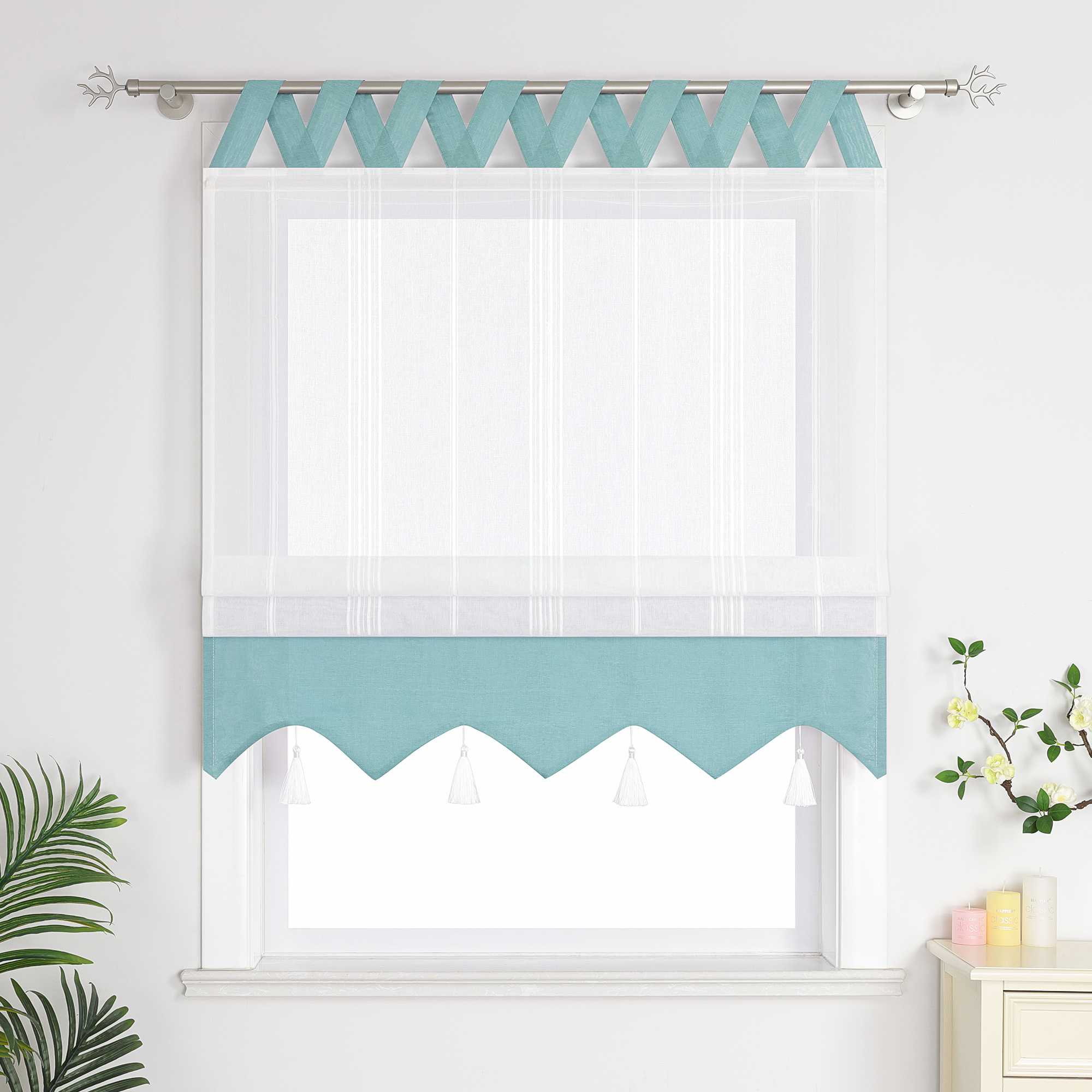 Delien Roman Shade with Tab-Top Hanging and Tassels - Purple, W x H 80 x 140cm