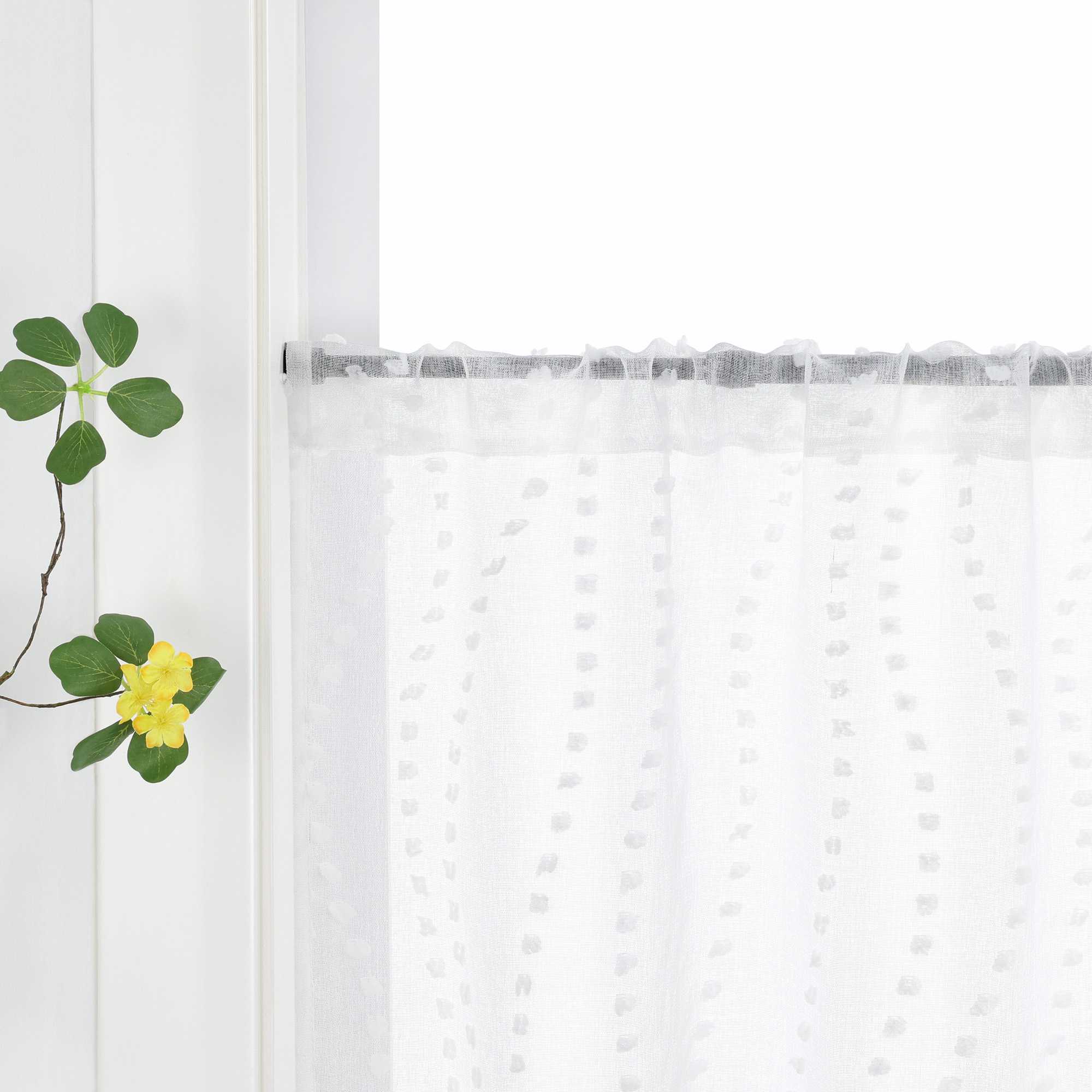 White Cafe Curtain with 3D Dot Pattern - White, H x W 45 x 90cm