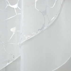 Cafe Curtain Double-Layer with Silver Textured Print Set of 2 - White, W x H 140 x 145cm