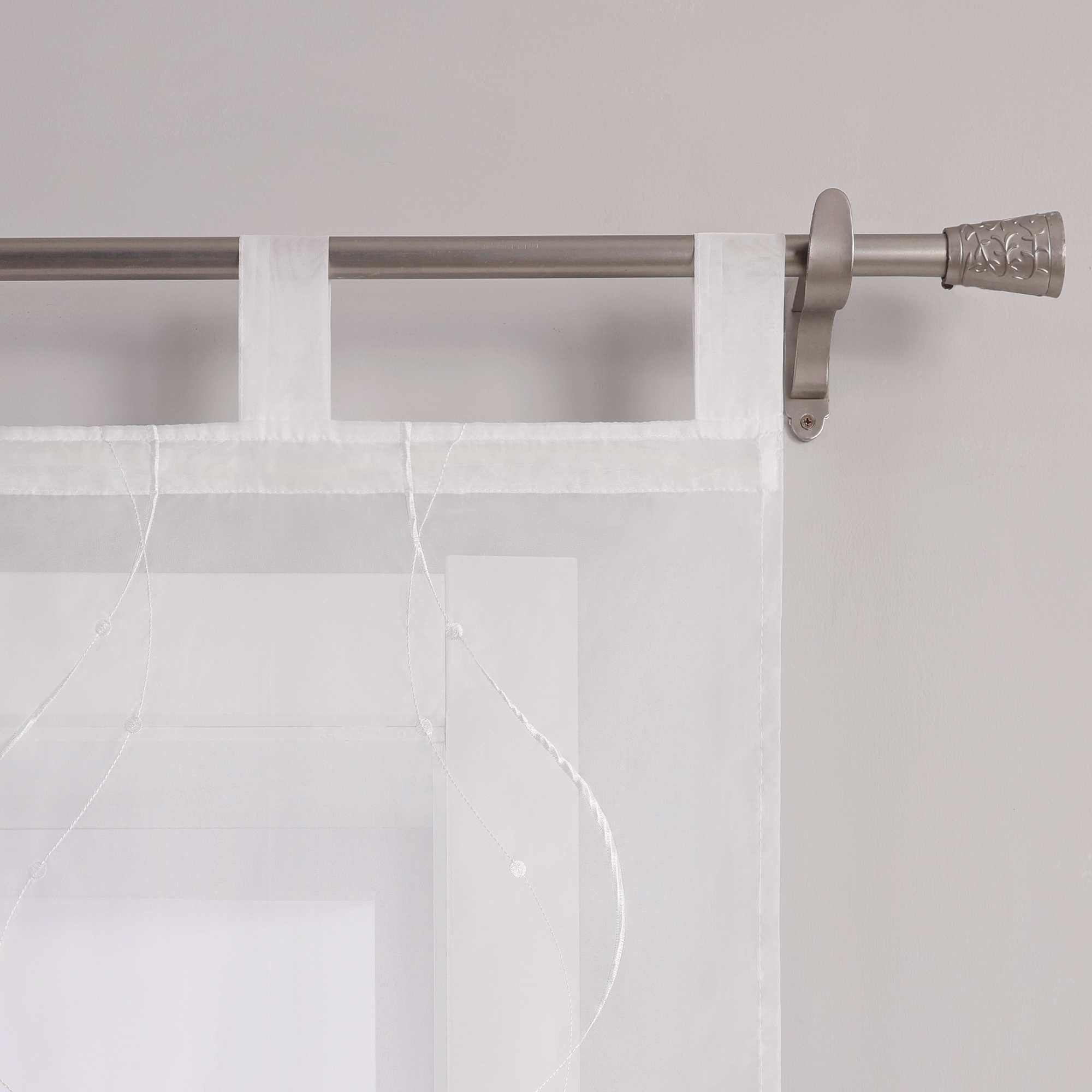Sliding Panel Curtains with Tab-Top Hanging Set of 2 with Wave-and-Bead Pattern Embroidery - Gray, H x W 225 x 57cm