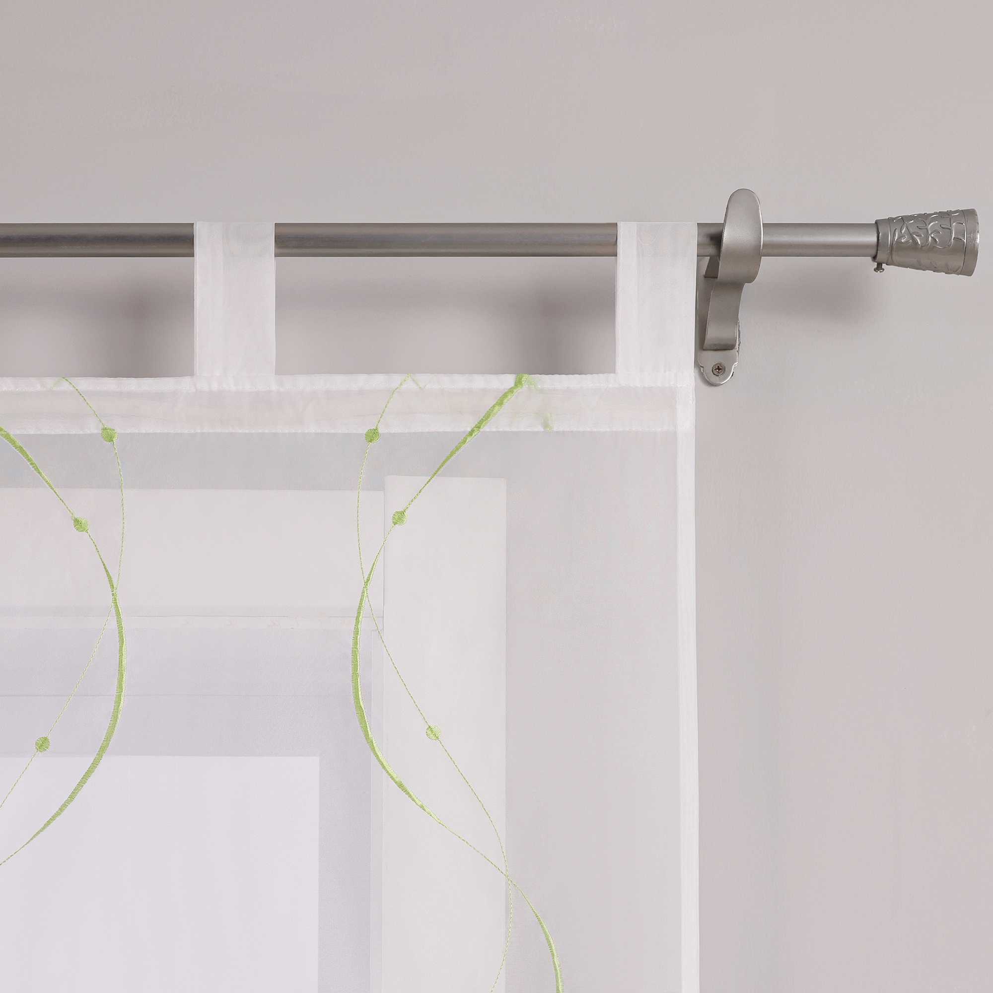 Sliding Panel Curtains with Tab-Top Hanging Set of 2 with Wave-and-Bead Pattern Embroidery