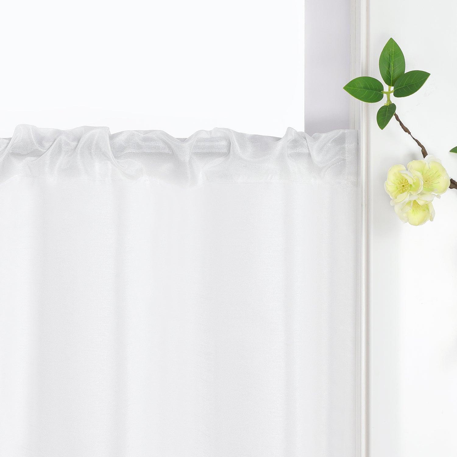 Short Voile Cafe Curtain with Openwork Pattern - White, H x W 45 x 90cm