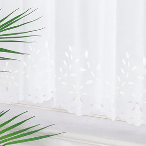 Short Voile Cafe Curtain with Openwork Pattern - White, H x W 45 x 120cm