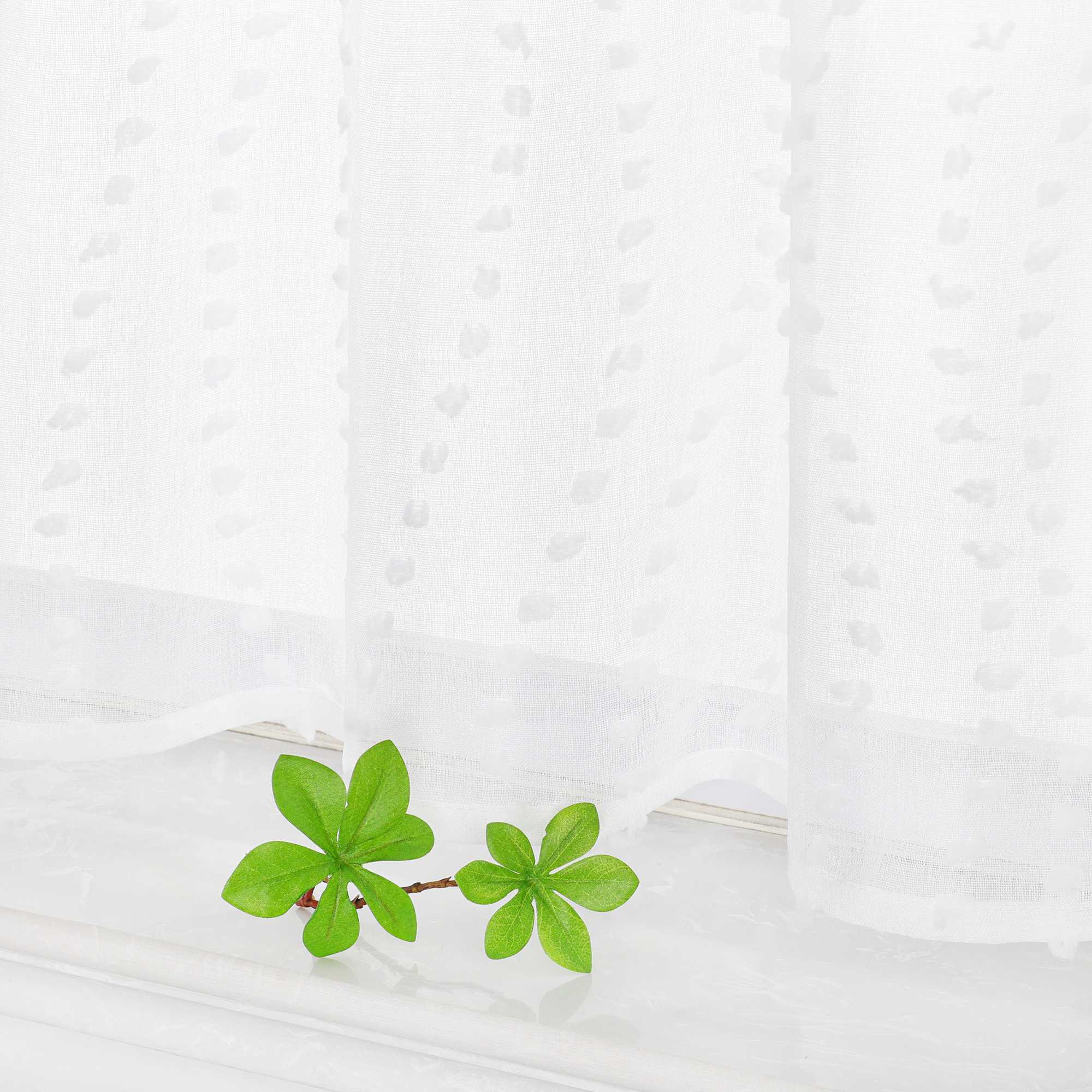 White Cafe Curtain with 3D Dot Pattern - White, H x W 45 x 120cm