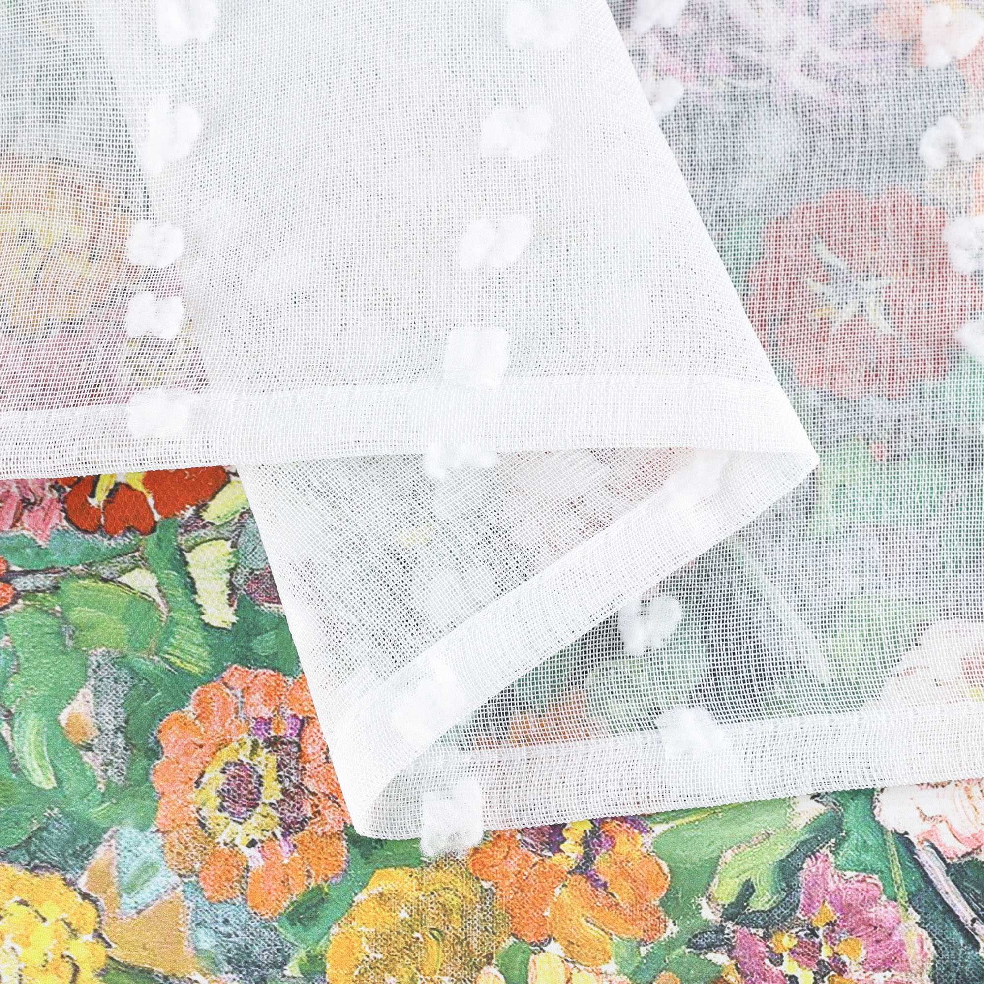 White Cafe Curtain with 3D Dot Pattern
