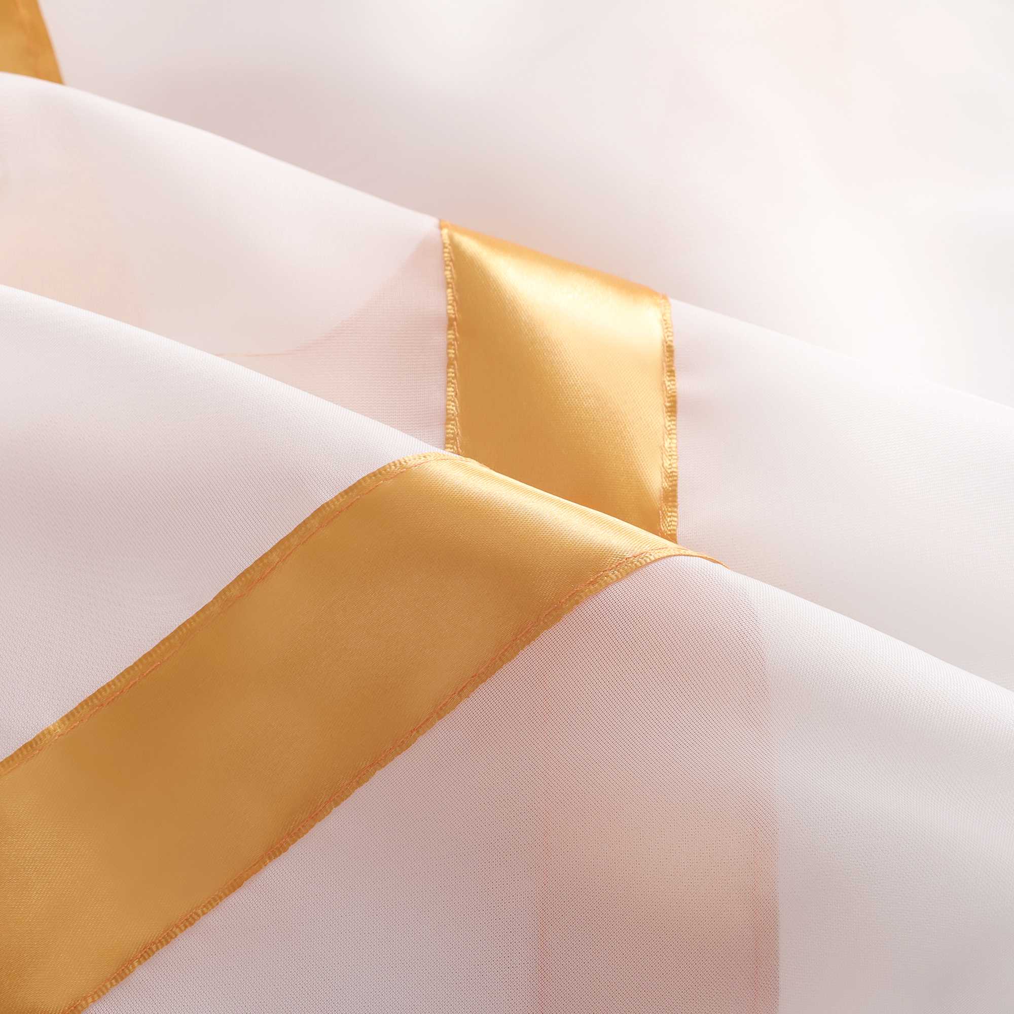 Curtain with Silk-Look Ribbon Solid Color Voile 1 Piece - White, Grommet Panel